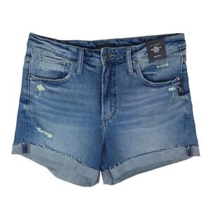 Silver Jeans Shorts Beau Girlfriend Fit Women 29x3.5 Blue Distressed Mid Rise